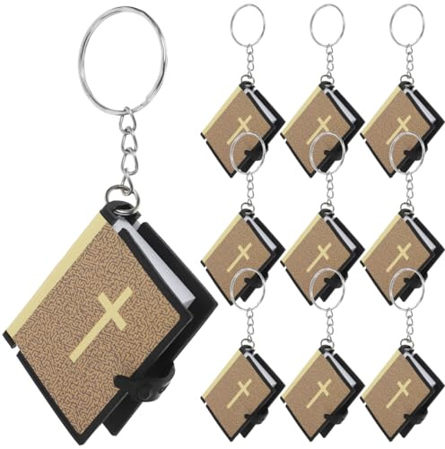 GETAJGHSD 10 StüCk Mini Bibel SchlüSselanhäNger ReligiöSe Geschenke Metall TaschenanhäNger Christliche Dekoration FüR SchlüSsel Und Handtaschen