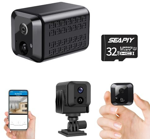 Mini-Kamera 4K Ultra HD WLAN Überwachungskamera mit wiederaufladbarem Akku, Bewegungssensor, Nachtsicht, Echtzeit-Videoübertragung, Cloud-Speicherung, kompakt, tragbar, für Zuhause und Büro Schwarz