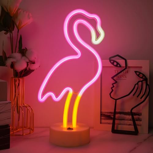 JEMESI Flamingo Lichter, Schlafzimmer Nachtlicht - Batterie/USB, Flamingo Neonlicht für Valentinstag Geburtstag Bar Party, Festival, Dekoration