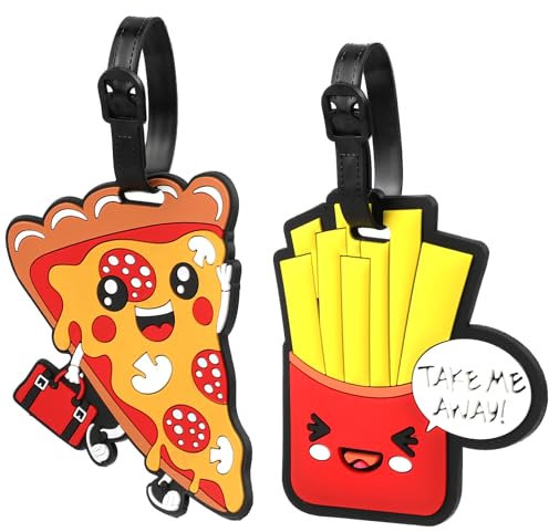 2 Stück Kofferanhänger Koffer Pizza Pommes Gepäckanhänger Kofferanhänger mit Adressschild Gepäckanhänger ID Etikett Gepäck Handtasche Tag Koffer Tasche Etiketten Name Adresse Schilder Reisezubehör