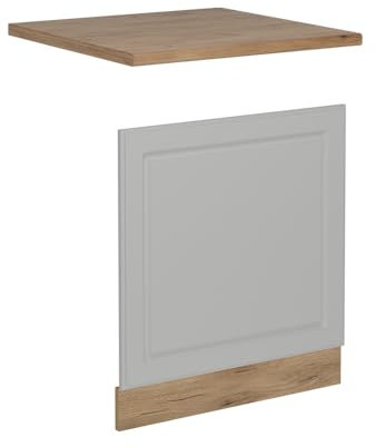Vicco Geschirrspülblende R-Line, Geschirrspüler Fronttür, Weiß Landhaus, 60 cm, AP Eiche