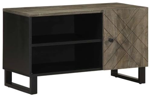Makastle Meuble TV noir 80x33x46 cm bois massif de manguier