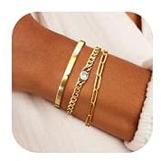 Chriscoco 3Pcs Gold Armband Damen 14 Karat Vergoldet Edelstahl Armband Damen Verstellbare Armbänder Gold Twist Figaro Schlange Armband Set Tennis Armband Goldene Armbänder Schmuck für Frauen Mädchen