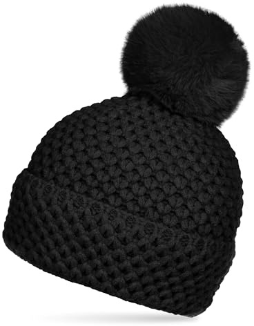 Caspar MU219 Warme Damen Bommelmütze mit Teddy-Fleece und Strickmuster