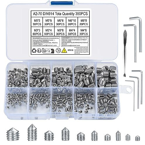 350 viti a testa sferica conica, M3/M4/M5/M6/M8, set di viti a esagono incassato in acciaio inox, con 5 chiavi a brugola