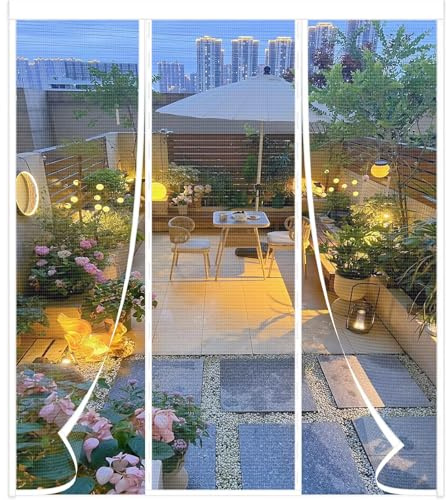 Moustiquaire Porte Magnétique Double Ouverture, Moustiquaire Porte Fenetre Maille renforcée, Fermeture Automatique, Installation sans Outil(135x220cm,Blanc)