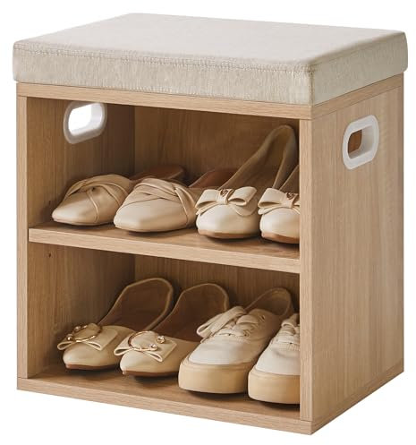 YMYNY Schuhbank mit Sitzfläche, Schuhschrank mit sitzbank, Schuhregal Klein mit Sitzbank, Sitzbank mit Stauraum für Eingang, Flur, Schlafzimmer, 42H*39L*28Wcm, Licht Natürlich HBD028R