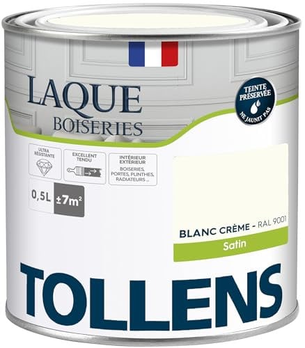 Tollens - Peinture, Laque, Ultra Résistante, Multisupport, Satin, Blanc Crème, 0.5L = 7m2