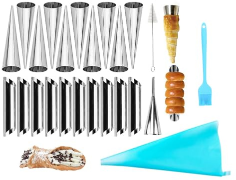 Abiyou Cannoli in Acciaio Inossidabile, 23 Pezzi Antiaderente Cannoli Stampi, Cannoli Stampi Set, Cannoli Tubi Set, Stampo per Croissant Cremoso Inviato Pennello da Cucina in Silicone, per Pasticceria
