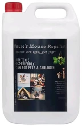 Peppermint Oil Spray for Rat Repellent - (5 litres) Non Toxic Strong Scent Deterrent All Size Rodent and Mouse, Indoor Outdoor Use, Natural, Pet & Child Friendly, Quickest Way Get Rid of Mice