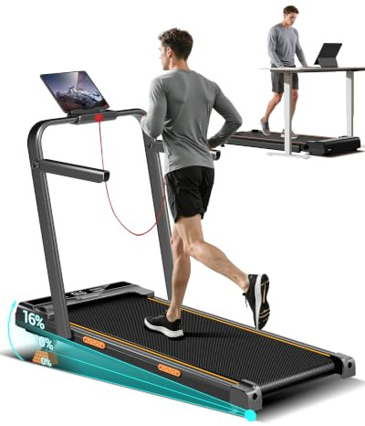 UMAY 3.0HP Tapis de Marche Pliable Inclinable 16%,avec Accoudoirs | 10km/h Tapis de Course Pliable Inclinable, Télécommande, Treadmill Walking Pad, Tapis de Marche Bureau, 136KG Max Charge