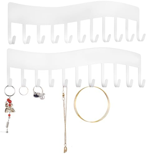 2 PzPorta Collane da Appendere, Porta Gioielli, Portagioielli Portaoggetti da Appendere, Porta Collane da Parete, Organizzatore Ganci Espositore per Gioielli Anello Orecchini Braccialetti (Bianco)