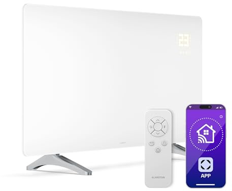 Klarstein Infrarotheizung 720W – Wandmontage & Standgerät, Thermostat, App-Steuerung, Glas-Design, IP43, Überhitzungsschutz, für Bad & Wohnzimmer, elektrische Wandheizung, Weiß