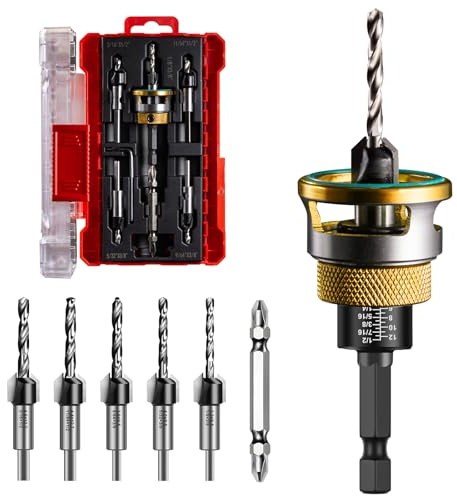 9PCS Countersink Drill Bit Set with Adjustable Depth Stop Collar