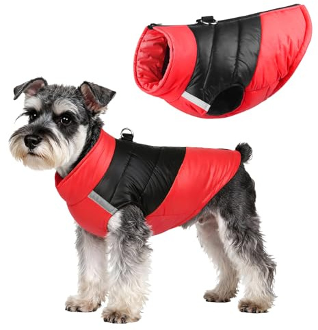 Hundejacke für Kleine Mittelgroße Hunde, Winter Warmer Hundemantel mit Double-D-Ring, Welpen Hunde Winddichte Outdoor Skifahren Mantel Jacke Weste Bekleidung (Rot, 2XL)