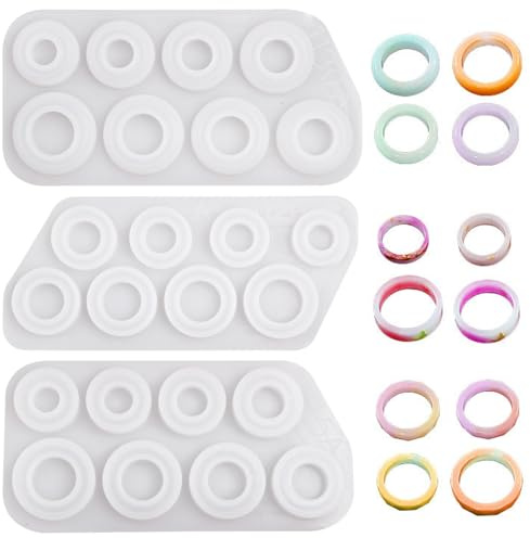 Bexal Silikonformen für Ringe aus Harz, 3er-Set, 24 verschiedene Größen | Schmuckformen für Epoxidharz, Für Ohrringe, Halsketten, Anhänger, Für Schlüsselanhänger, DIY-Bastelarbeiten