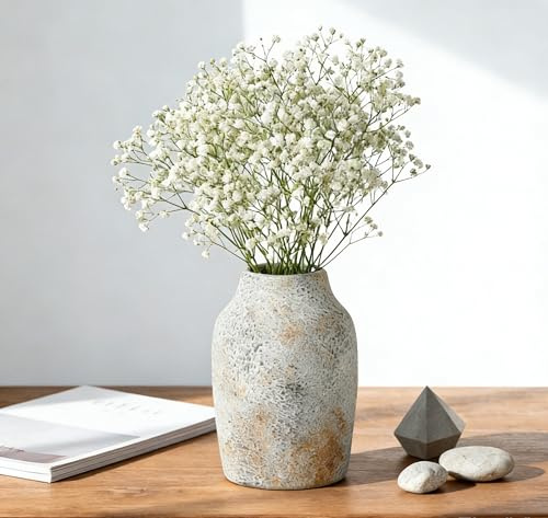 DASIAUTOEM Rustikale Keramik-Blumenvase, 19,3cm Boho-Terrakotta-Vase, Antike Keramikvase, Handgemachte Vintage-Vase für Heimdekoration, Wohnzimmer, Kamindekoration für Trockenblumen und Frischblumen