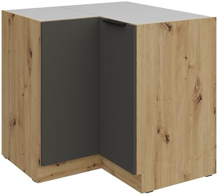 Kuechen-preisbombe Küchen Eckunterschrank 90x90 cm Küche ARIA Graphite Ultra matt + Eiche Artisan matt, hochwertige Fronten mit Anti Fingerprint Beschichtung Küchenzeile Küchenblock