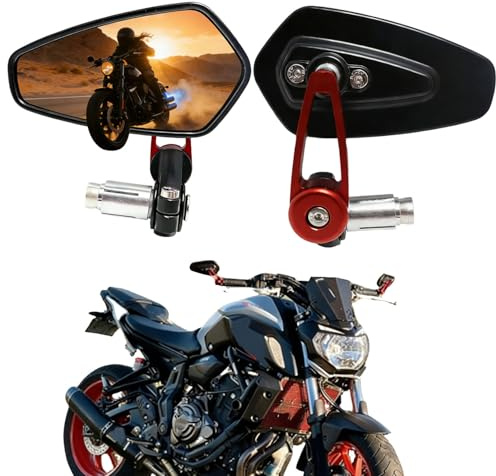 FRICYGAO Motorrad Lenkerendenspiegel, 7/8 22mm Universal Motorrad Rückspiegel für GROM MSX125 Z650 Z750 Z800 Z900 MT-03 MT-07 FZ-07 MT-09 FZ-09 MT-10 FZ-10 MT-25 SV650 SV1000 (Rot)