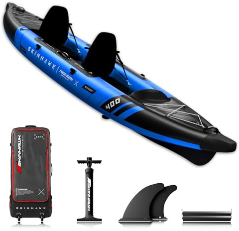 SKINHAWK Prestige Blau Kajak Set 400 – Schlauchboot – Kanu - 400 x 96 cm - 2 Personen Kajak (Set ohne Paddel)