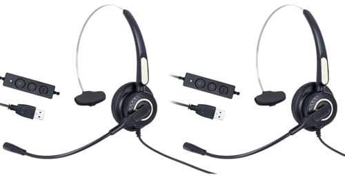 LEDLUX 2 Pezzo Cuffia Monoaurale Con USB Microfono Auricolare Professionale Per PC Notebook Aziendale Ufficio Call Center Skype Uso Business