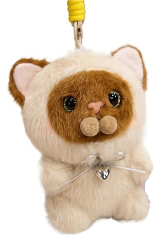 KUKUShining Porte-clés Chat en Peluche, Pendentif Chaton Style Kawaii avec Nœud Papillon Petite Poupée en Peluche À Suspendre pour La Décoration(Beige)