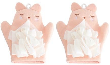 Abaodam Moufles Exfoliants pour Bain Bébé 2 Pcs en Coton et PE Design Réversible, Corde Suspendre Pratique Lavage Doux et Plus de Mousse