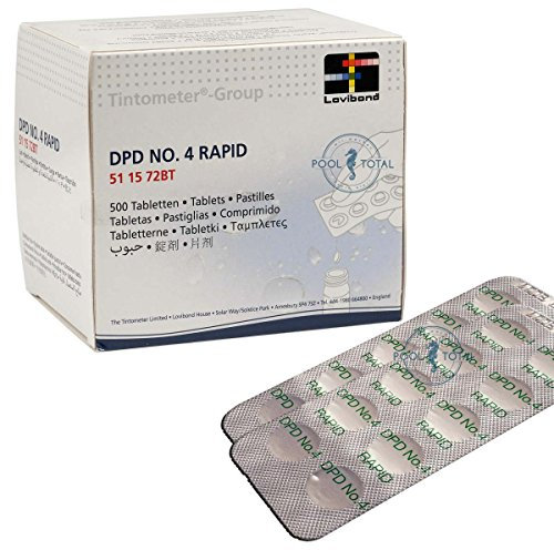 Lovibond DPD 4 Rapid 500 Tabletten (50 Streifen) by Pool Total | Markenqualität Tintometer | zur Messung des Aktivsauerstoff-Gehalts im Pool, Spa & Schwimmbad