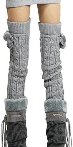 HAHAEMMA Emma Damen Mädchen 1 Paar Bein Stulpen Legwarmer Groben Gestrickt Verdrehte Muster mit Schleife One Size Overknee Winter Beinlinge Flauschig-LY