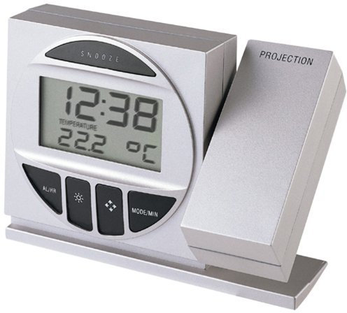 Technoline, Projektionswecker WT 590 mit Funkuhr, Innentemperaturanzeige und Datumsanzeige (Silber mit Batterien)