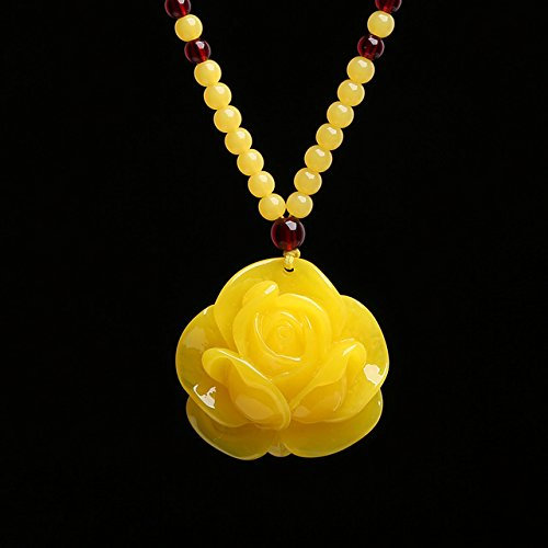 Liangliang988 Beeswax sweater chain necklace pendant roses yellow amber pendant roses