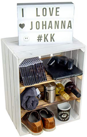 Obskistenregal Johanna 50 x 40 x 29cm HxBXT weiß mit zwei Mittelbrettern geflammt quer Obstkiste Weinksiten Apfelkisten Nachttisch