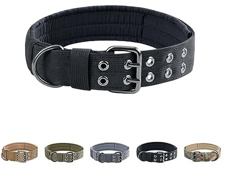 EXCELLENT ELITE SPANKER 1,5“ Breite militärische Hundehalsband einstellbare Metall D-Ring & Schnalle Arbeiten Hundehalsband für mittlere große Hunde(BLK-L)