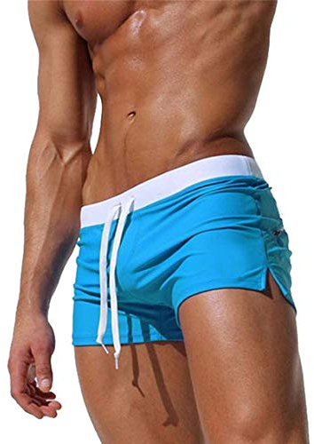 Maillot de Bain pour Homme Trunks Boxer Shorts Pantalon Court de Sport Plage Loisir Cordon de Serrage Ajustable, Bleu, EU M / Tag L