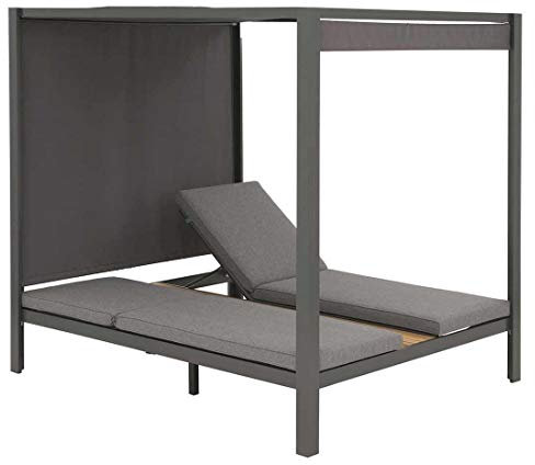 OUTLIV. Daybed Arezzo, Outdoor, Aluminiumgestell, inkl. Kissen, wasserabweisend, verstellbare Kopfteile, Sonnendach, 210x160x200 cm, anthrazit-grau