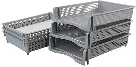 Yarebest 6-Pack Grey Office Organiser A4 Paper Tray Stackable Plastic Letter File Tray