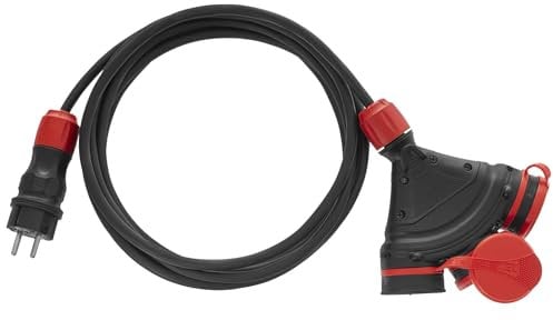 KEL Schuko Verlängerungskabel 5m - IP44 Wetterfestes Gummi Verlängerungskabel mit 3-Fach Kupplung Schutzkontaktstecker, Schutzkontaktkupplung - Flexibles Werkstatt Kabel 3x1,5 mm2, 16A / 230 V