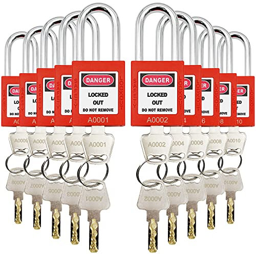 Lockout Tagout Lock Set – 10 cadenas de sécurité OSHA Loto avec clé rouge pour verrouillage des stations et appareils