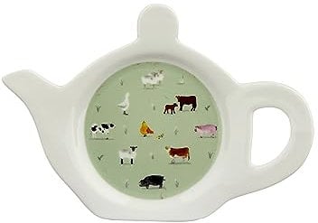Puckator Willow Farm Porcelain Teapot Shaped Tea Bag Dish Holder - Tea Bag Storage - Tea Bag Holder Dish - Tea Bag Tidy - Sachet Holder - Used Tea Bag Holder - Tea and Coffee Accessories