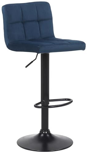 CLP Barhocker Feni Samt | Höhenverstellbarer Thekenhocker Mit Fußstütze Und Lehne | Barstuhl Mit Metallgestell, Farbe:blau