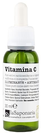 La Saponaria | Vitamina C Siero viso illuminante e antimacchia, Schiarisce le macchie e compatta la texture, Antiossidante, Ideale per tutti i tipi di pelle, 30ml
