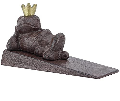 Earl Diamond Robuster Türstopper aus Gusseisen, niedliche Krone, Frosch, dekorative Tierstatue, Metall-Türstopper, Keil, mit rutschfester Matte für Zuhause, Büro, Gewerbe