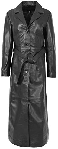 Womens Real Leather Full Length Coat Long Trench Style Gabbie Black