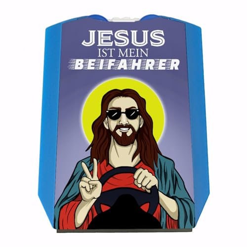 Jesus ist Mein Beifahrer Parkscheibe mit 2 Einkaufswagenchips mit lustigem Spruch und Jesus Motiv für Autofahrer mit Schutzengel Parken Christus witzig für alle Christen und