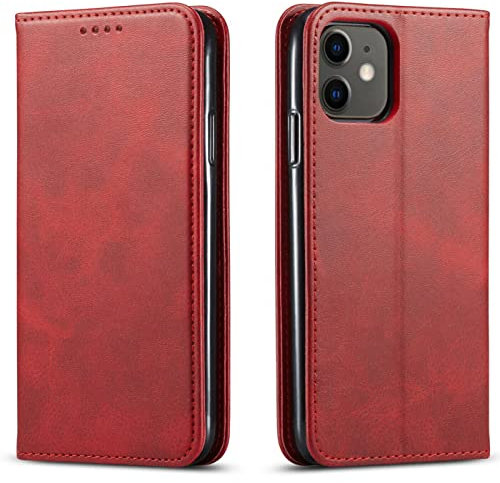 Mixroom - Custodia Cover Case a Libro Rosso Per iPhone 11 Con Stand In Ecopelle Chiusura magnetica Formato Portafoglio Parte Interna In TPU Morbida