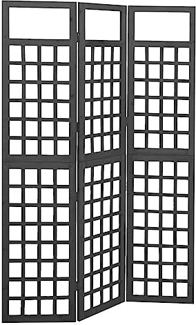 vidaXL Bois de Pin Cloison de Séparation à 3 Panneaux Séparateur de Pièce Diviseur Paravent Treillis Supports de Plantes Patio Noir 121x180 cm