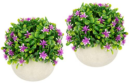 Flair Flower Blütenbusch im Topf Künstlich Wachsblume Busch Tischdeko Mittelstück Hochzeitsdeko Kunstblumen Plastikblumen Floristik 020999LA Lavender 11x12x12 cm
