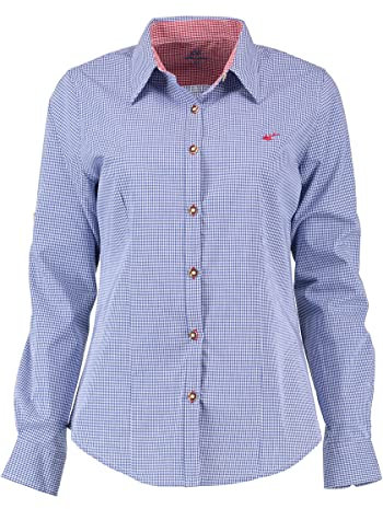 OS Trachten Damen Bluse Langarm Trachtenbluse mit Liegekragen Ututu, Größe:50, Farbe:Mittelblau