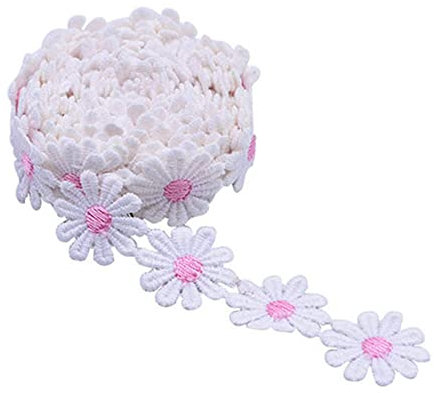 XCSJ 5 Yard 25mm Blumen Spitzenband Spitzenborte Stickerei Dekoband Zierband Borten Bänder Blumenband Gänseblümchen Dekoband Spitzen Spitzenborte Für Hochzeit Deko Handwerk Nähen Deko (rosa)