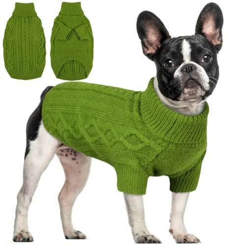 Hjumarayan Hundepullover - Schlicht & Elegant Pullover Hund, Warme Hundepullover Mittelgroße Hunde mit Geschirrloch für Leine, Schöner Hundepulli mit Beinen für Französische Bulldogge (Grün L)